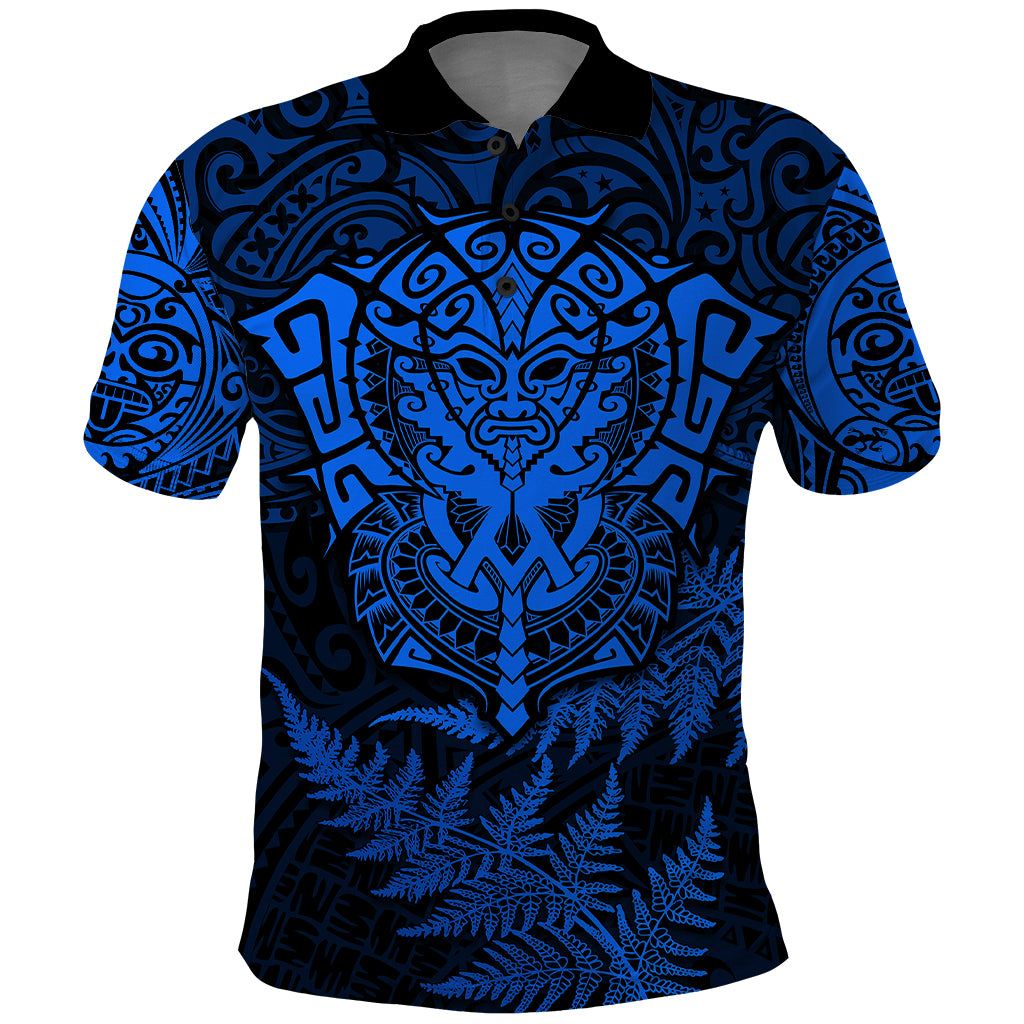 New Zealand Rugby Polo Shirt Silver Fern All Black Mix Ta Moko Blue Style LT9 - Vibe Hoodie Shop