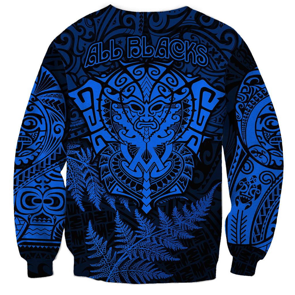 New Zealand Rugby Sweatshirt Silver Fern All Black Mix Ta Moko Blue Style - Vibe Hoodie Shop