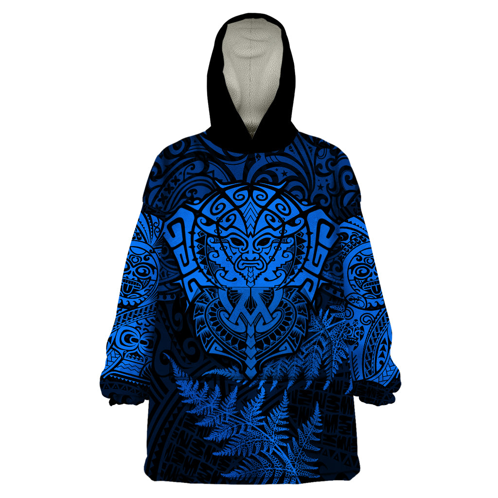 New Zealand Rugby Wearable Blanket Hoodie Silver Fern All Black Mix Ta Moko Blue Style - Vibe Hoodie Shop