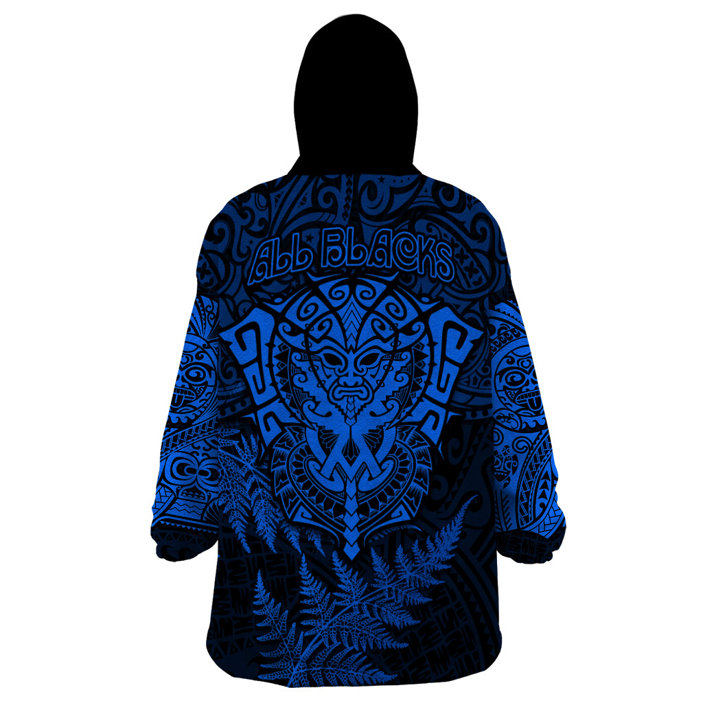 New Zealand Rugby Wearable Blanket Hoodie Silver Fern All Black Mix Ta Moko Blue Style - Vibe Hoodie Shop