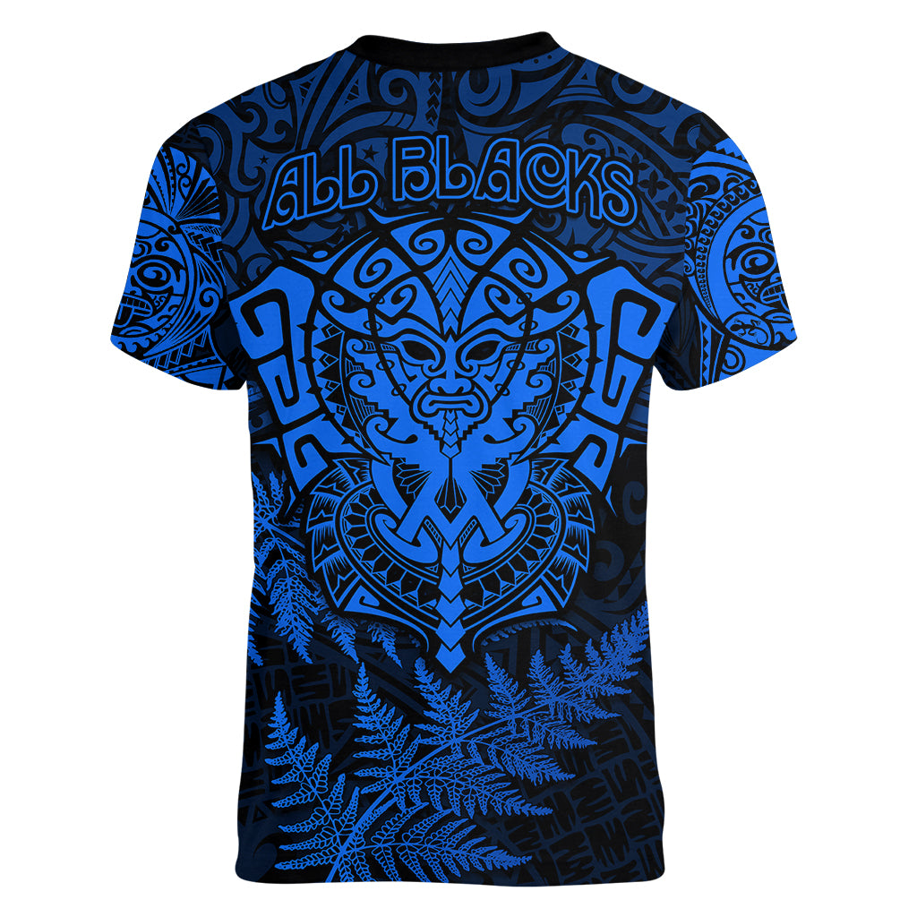 New Zealand Rugby Women V Neck T Shirt Silver Fern All Black Mix Ta Moko Blue Style - Vibe Hoodie Shop
