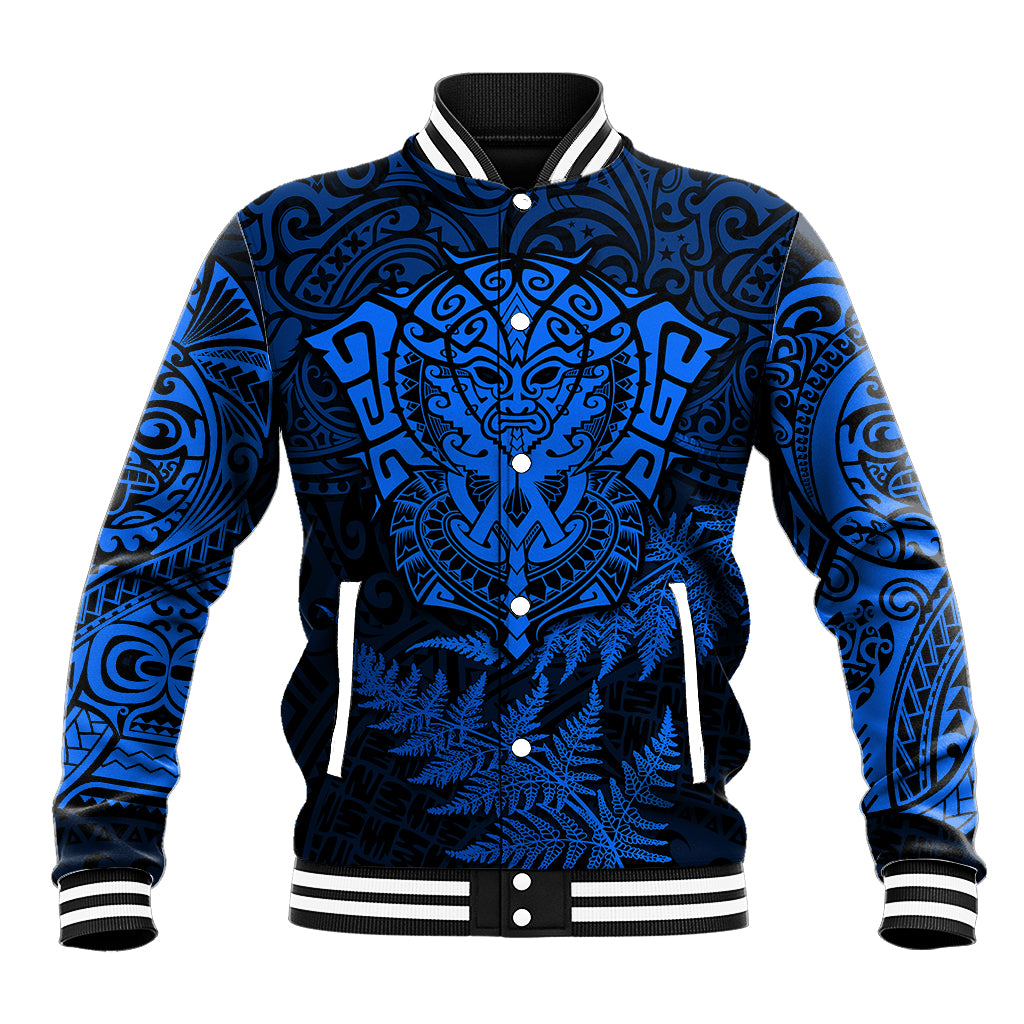 Personalised New Zealand Rugby Baseball Jacket Silver Fern All Black Mix Ta Moko Blue Style - Vibe Hoodie Shop