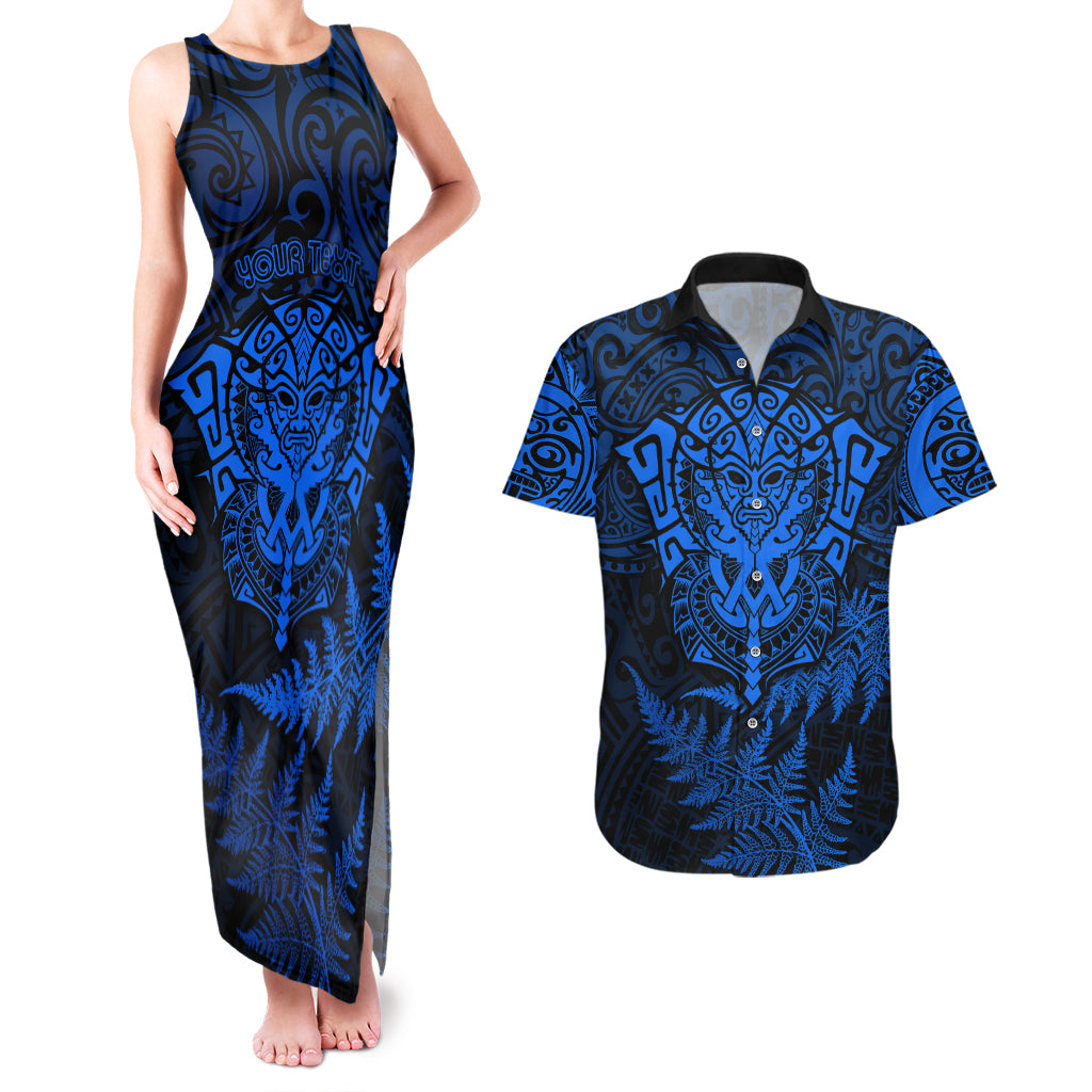 personalised-new-zealand-rugby-couples-matching-tank-maxi-dress-and-hawaiian-shirt-silver-fern-all-black-mix-ta-moko-blue-style