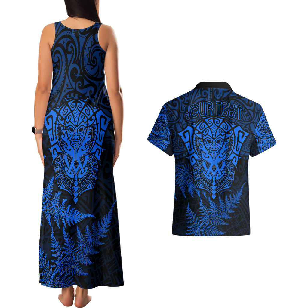 personalised-new-zealand-rugby-couples-matching-tank-maxi-dress-and-hawaiian-shirt-silver-fern-all-black-mix-ta-moko-blue-style