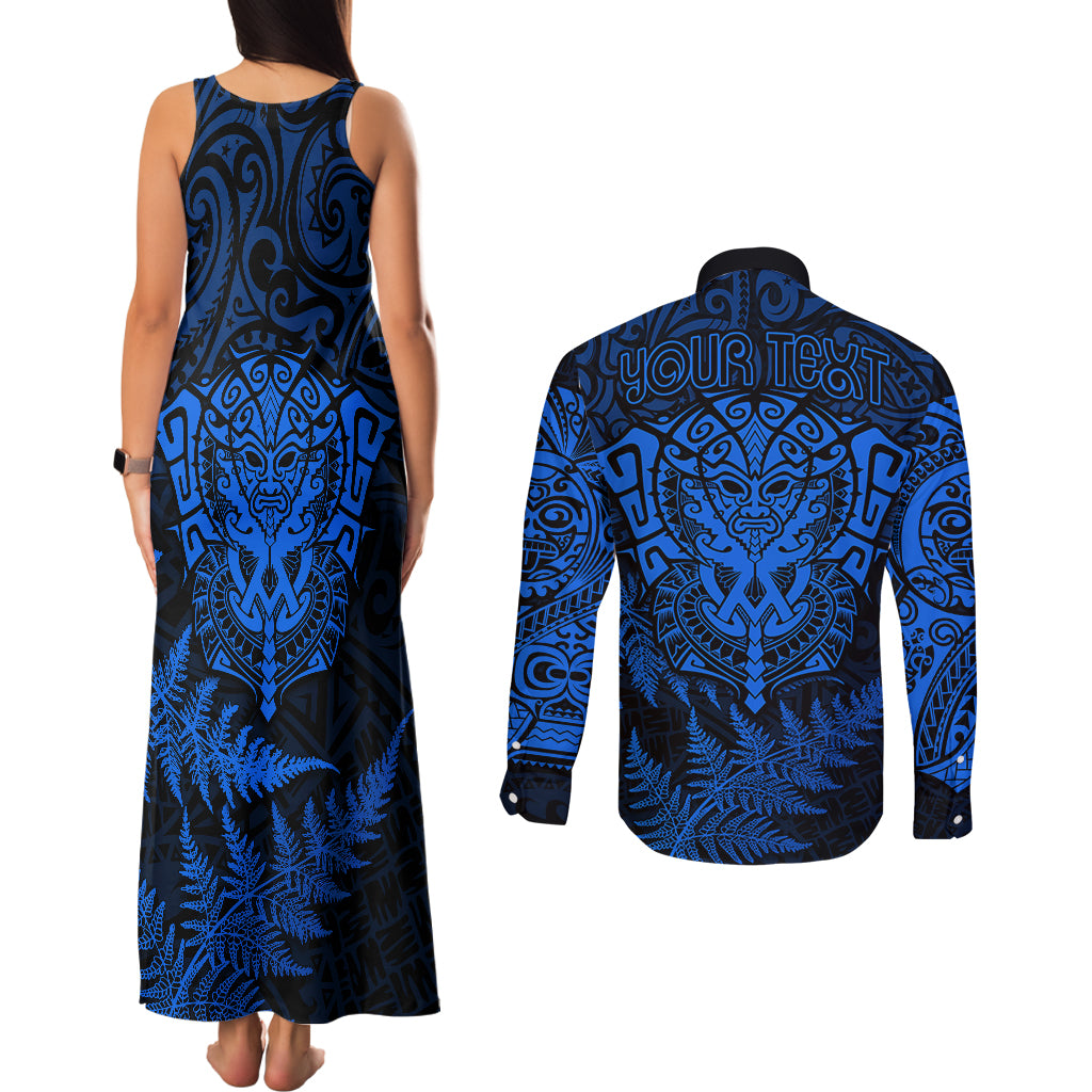 personalised-new-zealand-rugby-couples-matching-tank-maxi-dress-and-long-sleeve-button-shirts-silver-fern-all-black-mix-ta-moko-blue-style