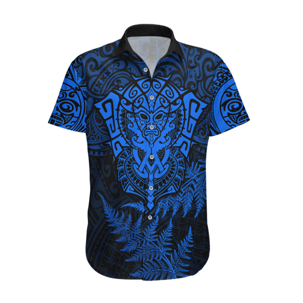 Personalised New Zealand Rugby Hawaiian Shirt Silver Fern All Black Mix Ta Moko Blue Style - Vibe Hoodie Shop