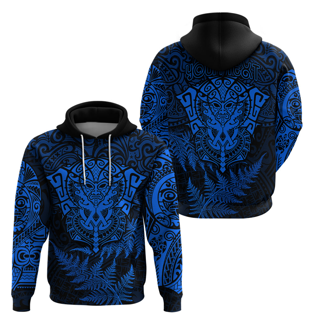 Personalised New Zealand Rugby Hoodie Silver Fern All Black Mix Ta Moko Blue Style LT9 - Vibe Hoodie Shop