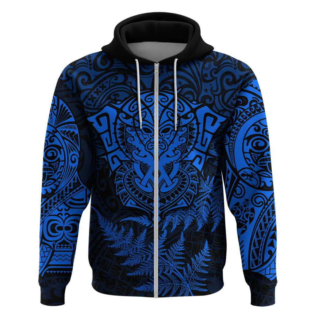 Personalised New Zealand Rugby Hoodie Silver Fern All Black Mix Ta Moko Blue Style LT9 - Vibe Hoodie Shop