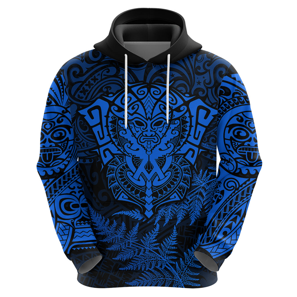 Personalised New Zealand Rugby Hoodie Silver Fern All Black Mix Ta Moko Blue Style LT9 - Vibe Hoodie Shop