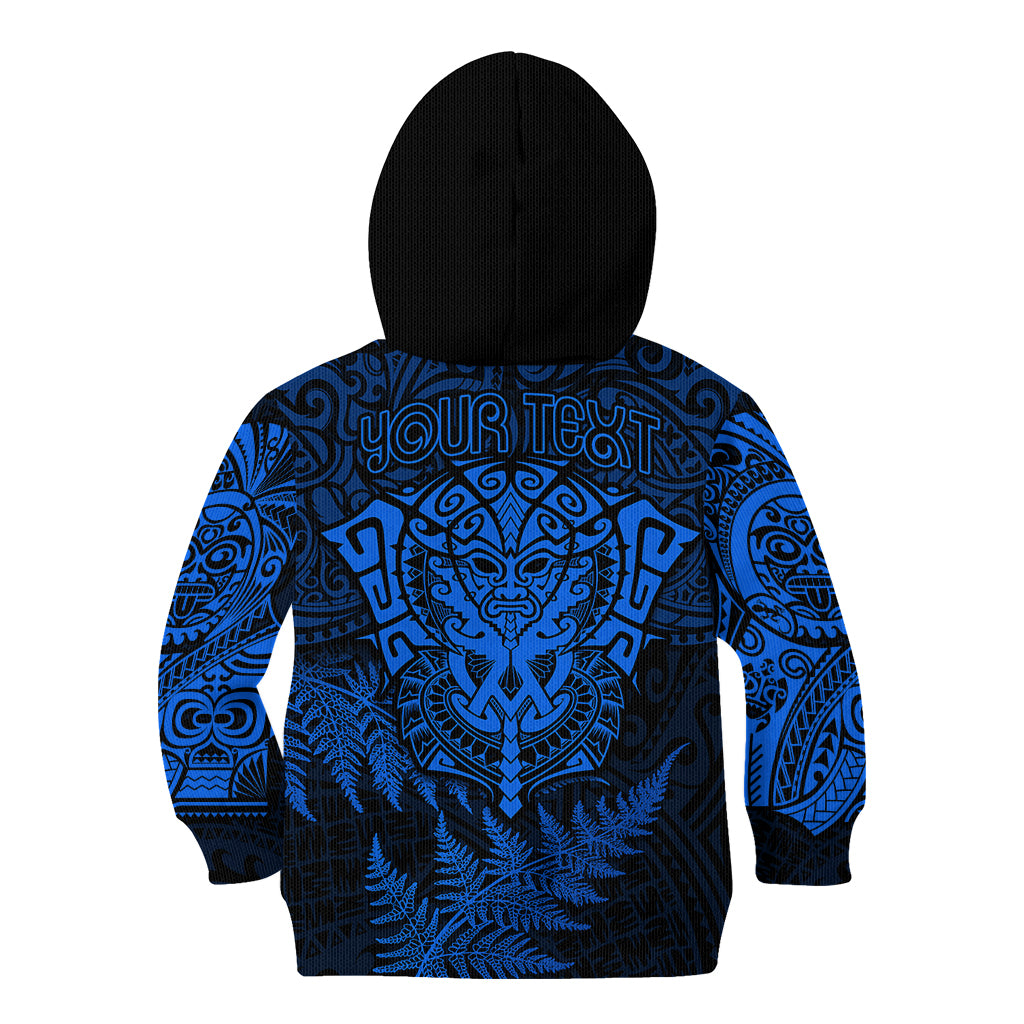 Personalised New Zealand Rugby Kid Hoodie Silver Fern All Black Mix Ta Moko Blue Style - Vibe Hoodie Shop