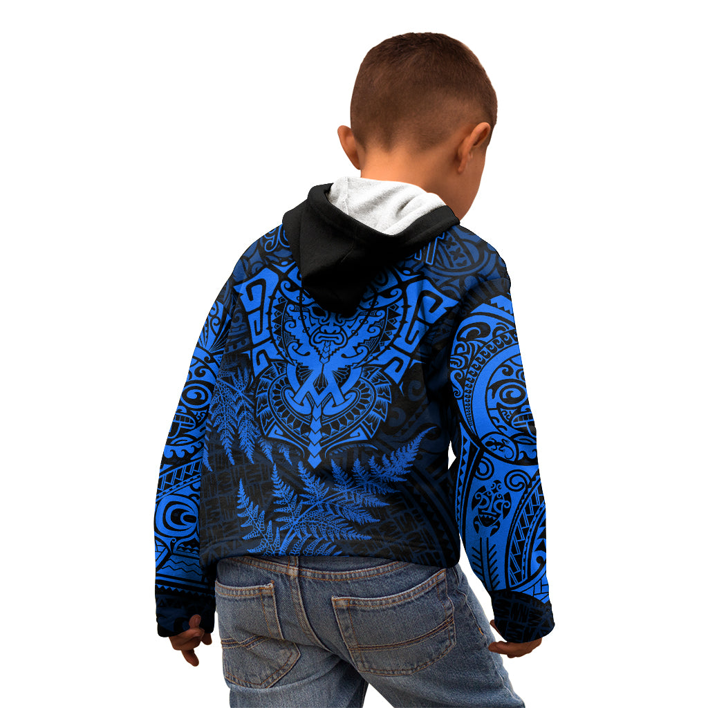 Personalised New Zealand Rugby Kid Hoodie Silver Fern All Black Mix Ta Moko Blue Style - Vibe Hoodie Shop