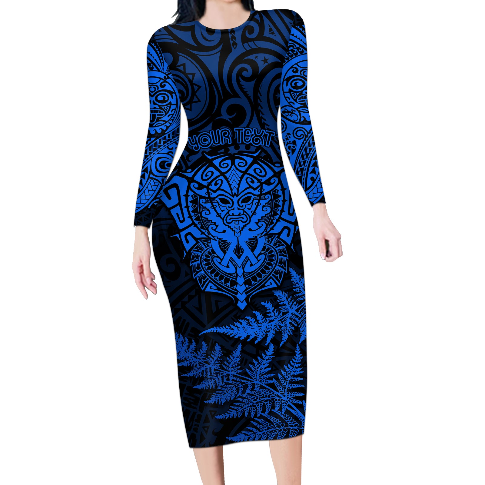 personalised-new-zealand-rugby-long-sleeve-bodycon-dress-silver-fern-all-black-mix-ta-moko-blue-style