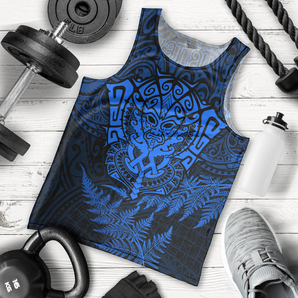 Personalised New Zealand Rugby Men Tank Top Silver Fern All Black Mix Ta Moko Blue Style - Vibe Hoodie Shop