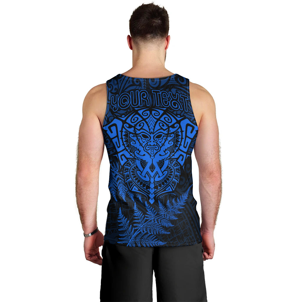 Personalised New Zealand Rugby Men Tank Top Silver Fern All Black Mix Ta Moko Blue Style - Vibe Hoodie Shop