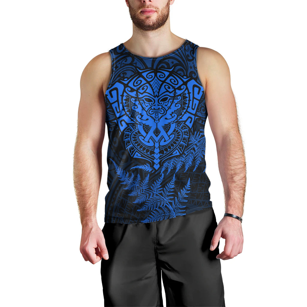 Personalised New Zealand Rugby Men Tank Top Silver Fern All Black Mix Ta Moko Blue Style - Vibe Hoodie Shop
