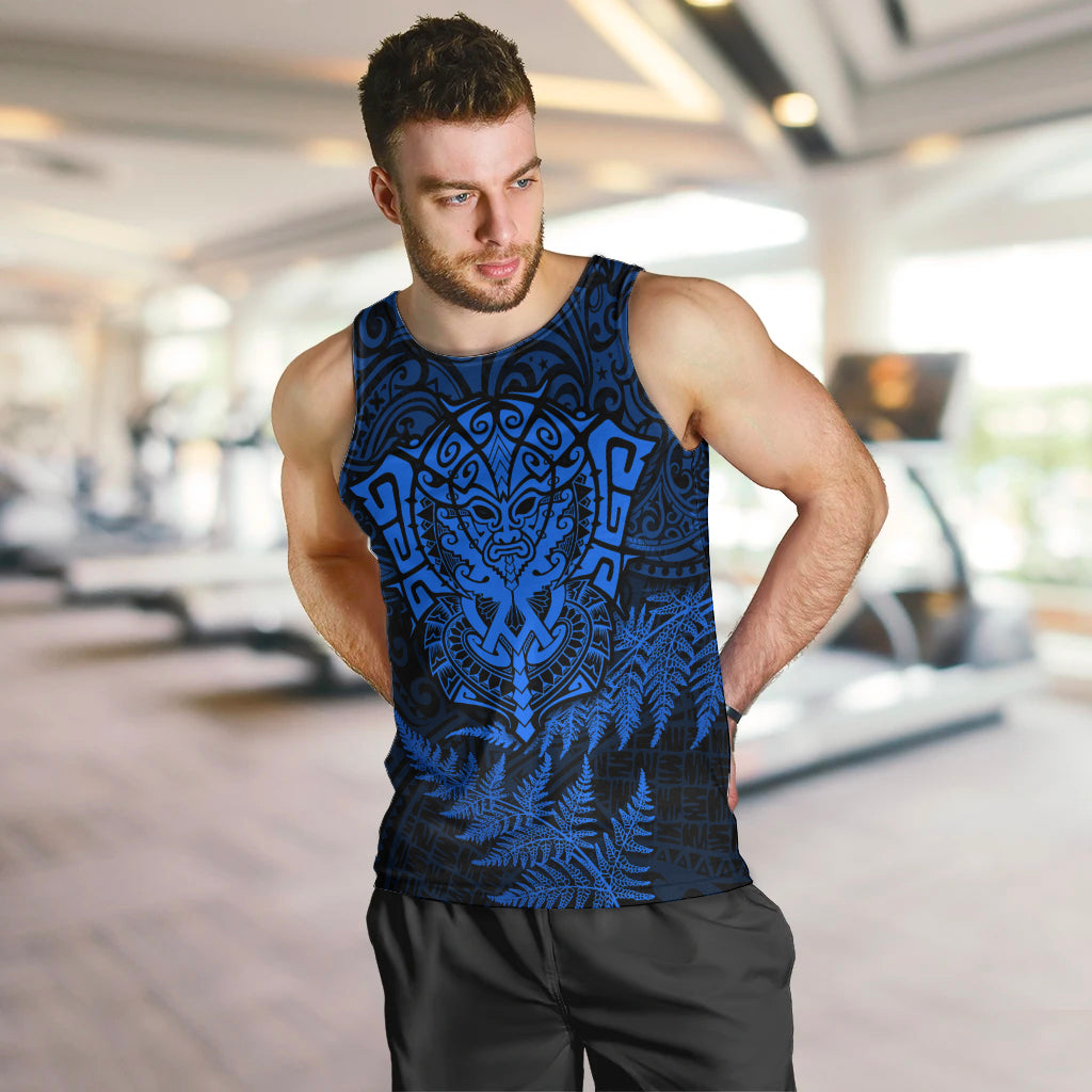 Personalised New Zealand Rugby Men Tank Top Silver Fern All Black Mix Ta Moko Blue Style - Vibe Hoodie Shop