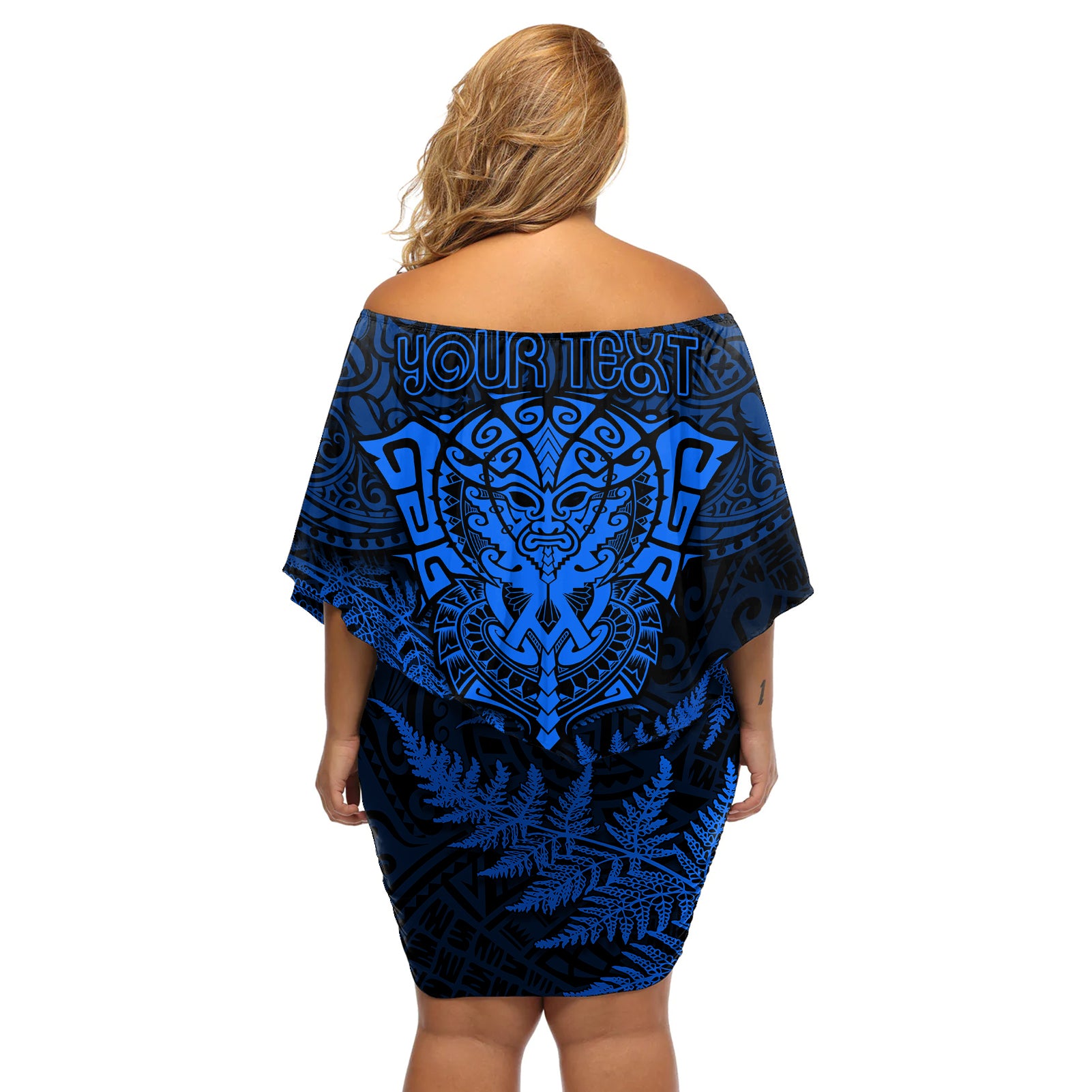 personalised-new-zealand-rugby-off-shoulder-short-dress-silver-fern-all-black-mix-ta-moko-blue-style