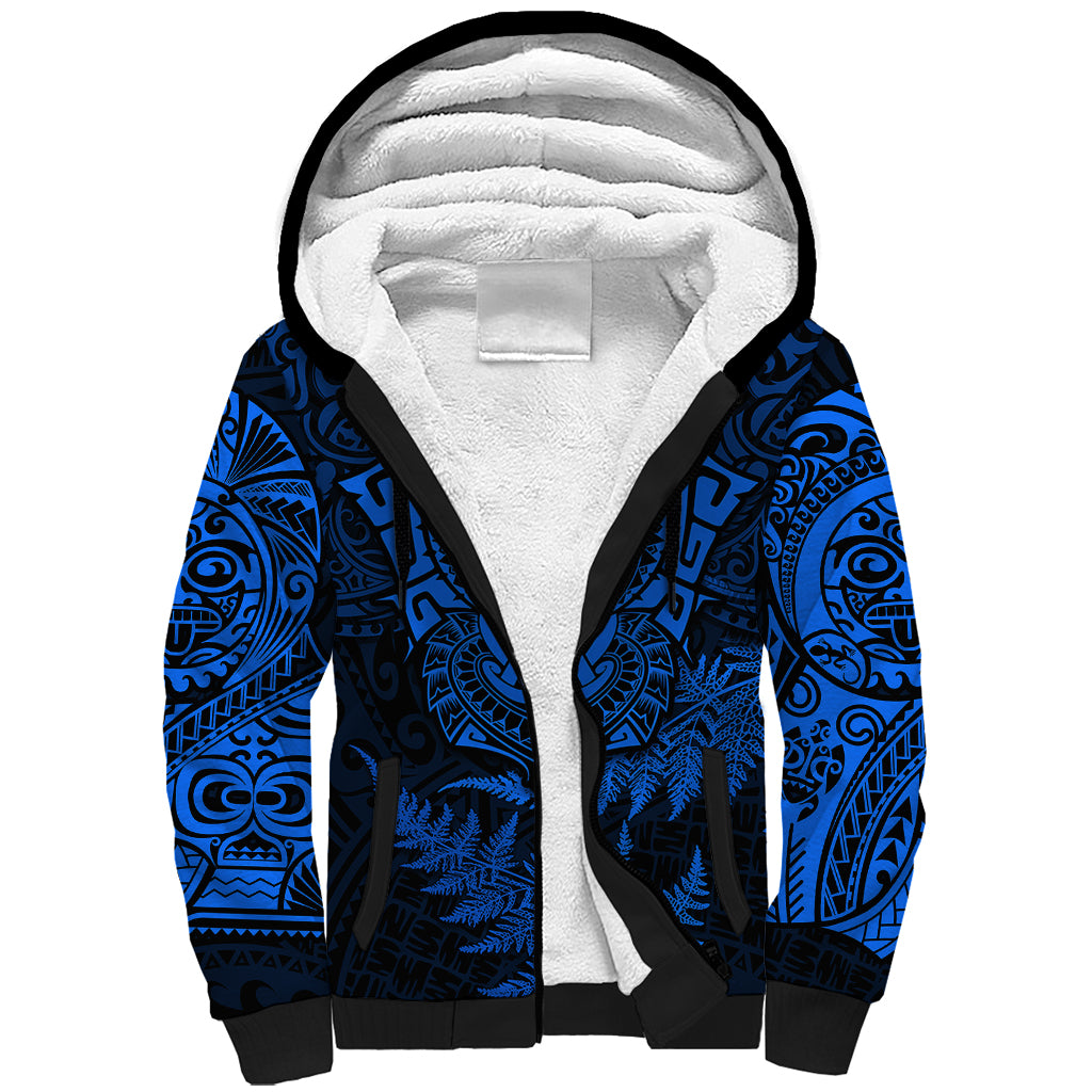 Personalised New Zealand Rugby Sherpa Hoodie Silver Fern All Black Mix Ta Moko Blue Style - Vibe Hoodie Shop