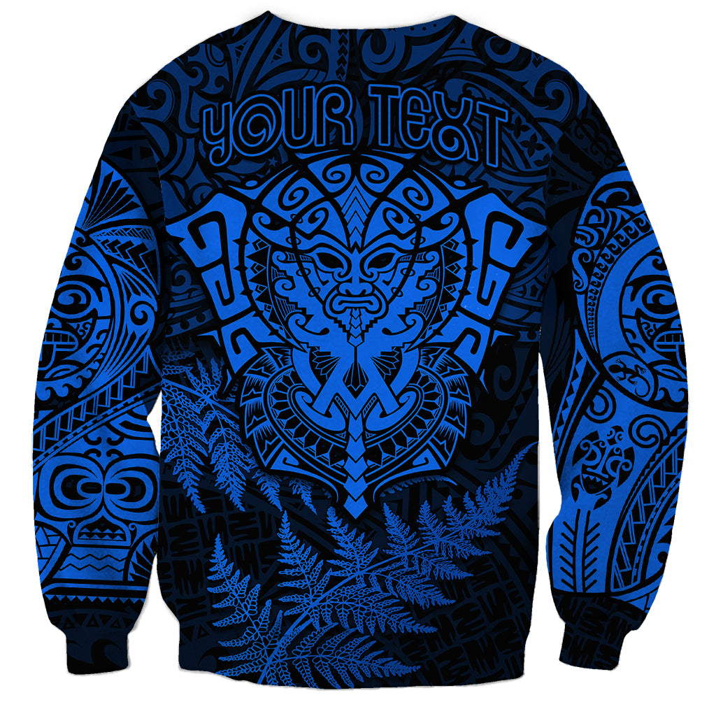 Personalised New Zealand Rugby Sweatshirt Silver Fern All Black Mix Ta Moko Blue Style - Vibe Hoodie Shop