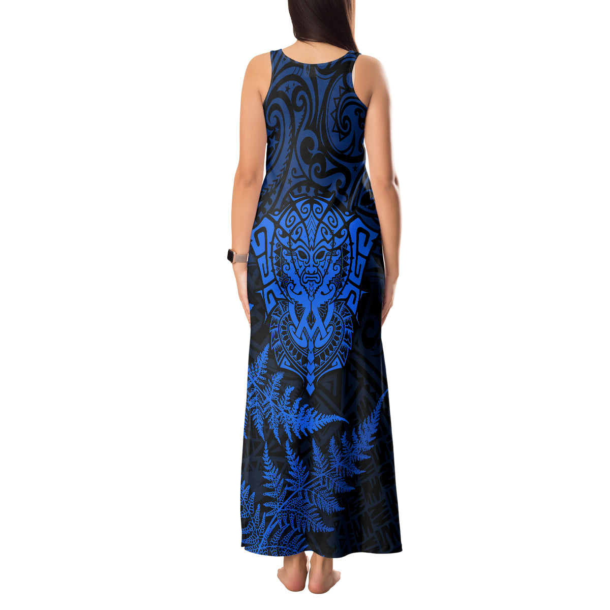 personalised-new-zealand-rugby-tank-maxi-dress-silver-fern-all-black-mix-ta-moko-blue-style