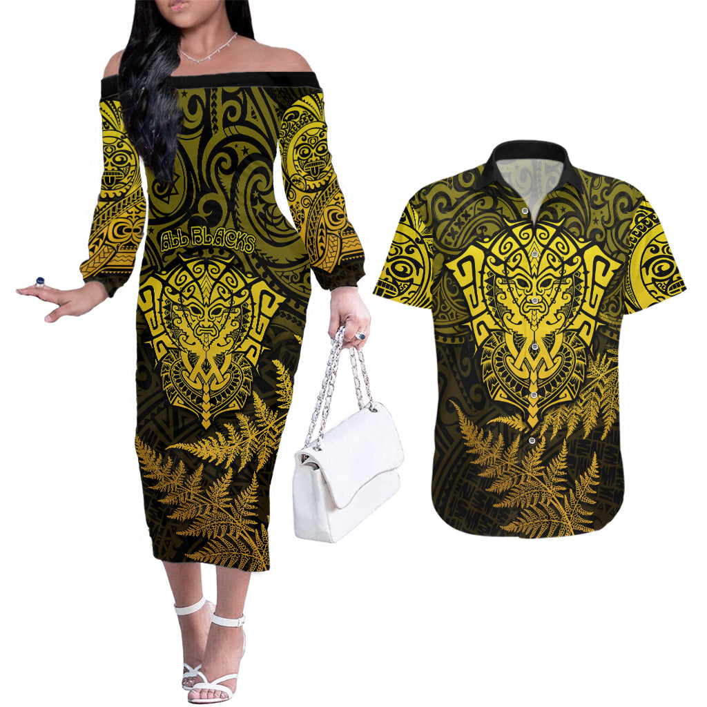 new-zealand-rugby-couples-matching-off-the-shoulder-long-sleeve-dress-and-hawaiian-shirt-silver-fern-all-black-mix-ta-moko-gold-style