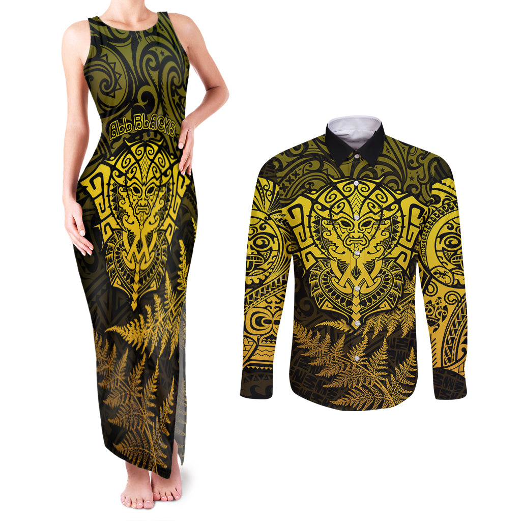 new-zealand-rugby-couples-matching-tank-maxi-dress-and-long-sleeve-button-shirts-silver-fern-all-black-mix-ta-moko-gold-style