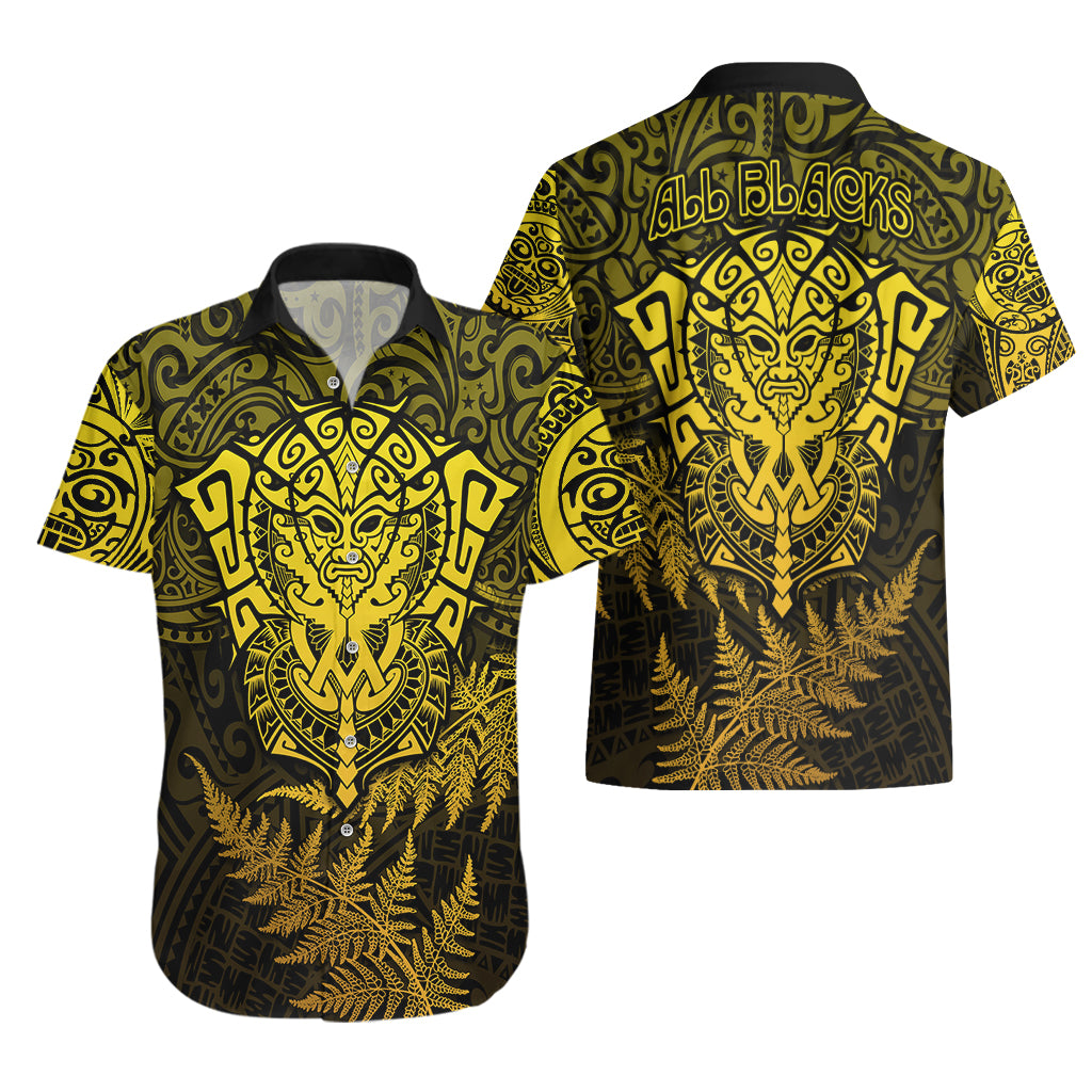 New Zealand Rugby Hawaiian Shirt Silver Fern All Black Mix Ta Moko Gold Style - Vibe Hoodie Shop