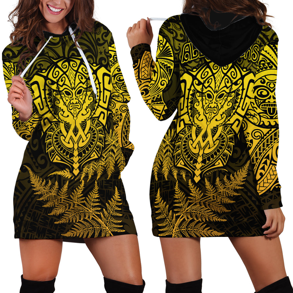 New Zealand Rugby Hoodie Dress Silver Fern All Black Mix Ta Moko Gold Style - Vibe Hoodie Shop
