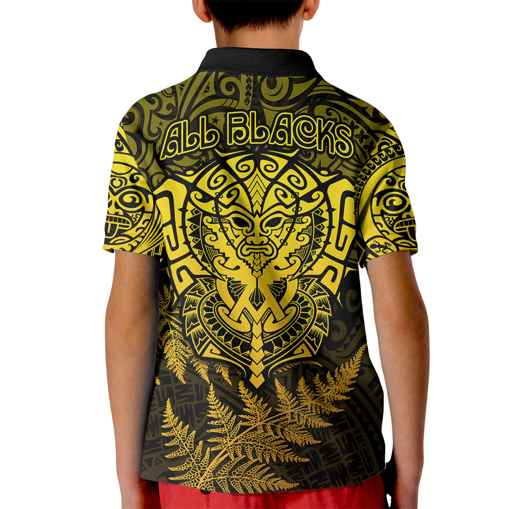 New Zealand Rugby Kid Polo Shirt Silver Fern All Black Mix Ta Moko Gold Style - Vibe Hoodie Shop