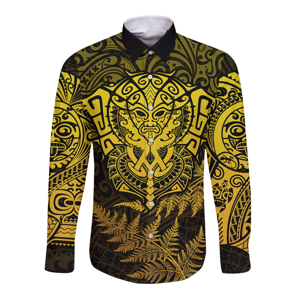 New Zealand Rugby Long Sleeve Button Shirt Silver Fern All Black Mix Ta Moko Gold Style - Vibe Hoodie Shop