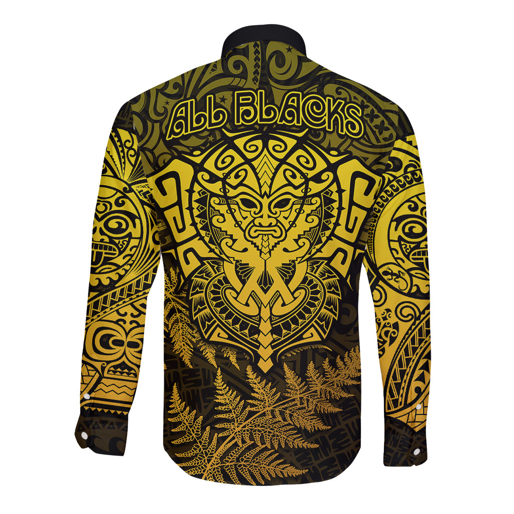 New Zealand Rugby Long Sleeve Button Shirt Silver Fern All Black Mix Ta Moko Gold Style - Vibe Hoodie Shop