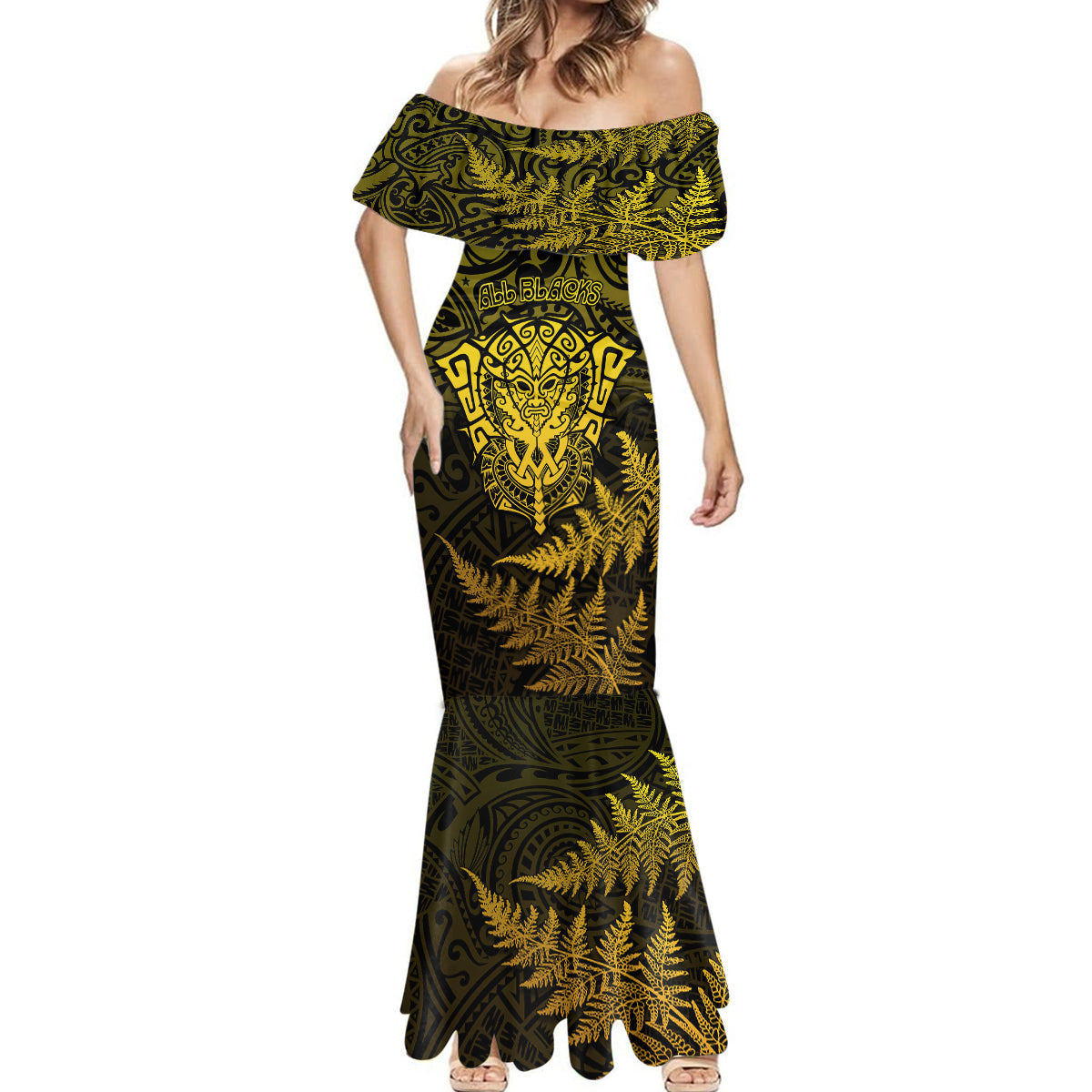 new-zealand-rugby-mermaid-dress-silver-fern-all-black-mix-ta-moko-gold-style