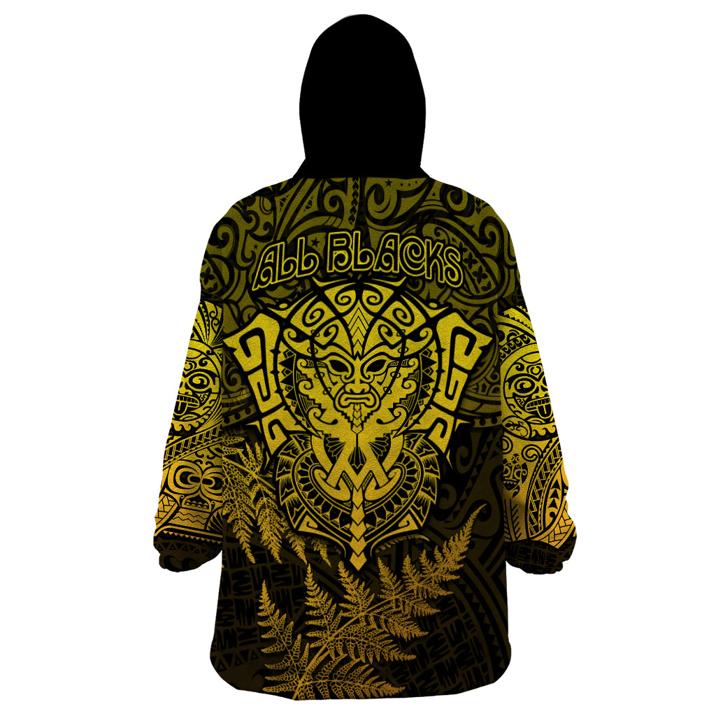 New Zealand Rugby Wearable Blanket Hoodie Silver Fern All Black Mix Ta Moko Gold Style - Vibe Hoodie Shop