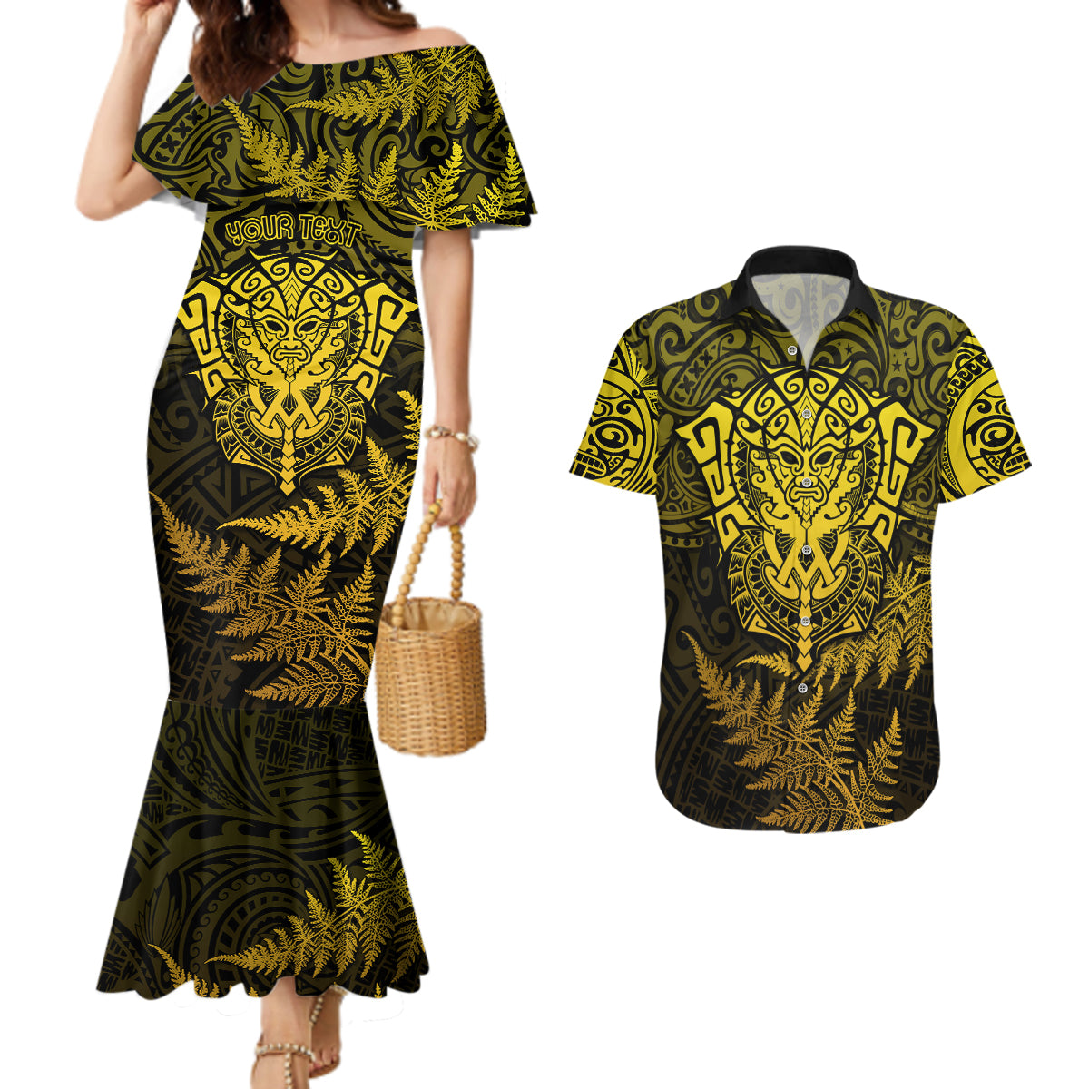 new-zealand-rugby-couples-matching-mermaid-dress-and-hawaiian-shirt-silver-fern-all-black-mix-ta-moko-gold-style