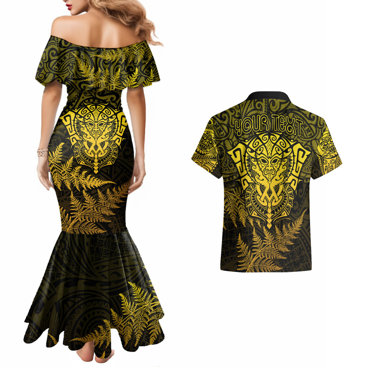 new-zealand-rugby-couples-matching-mermaid-dress-and-hawaiian-shirt-silver-fern-all-black-mix-ta-moko-gold-style