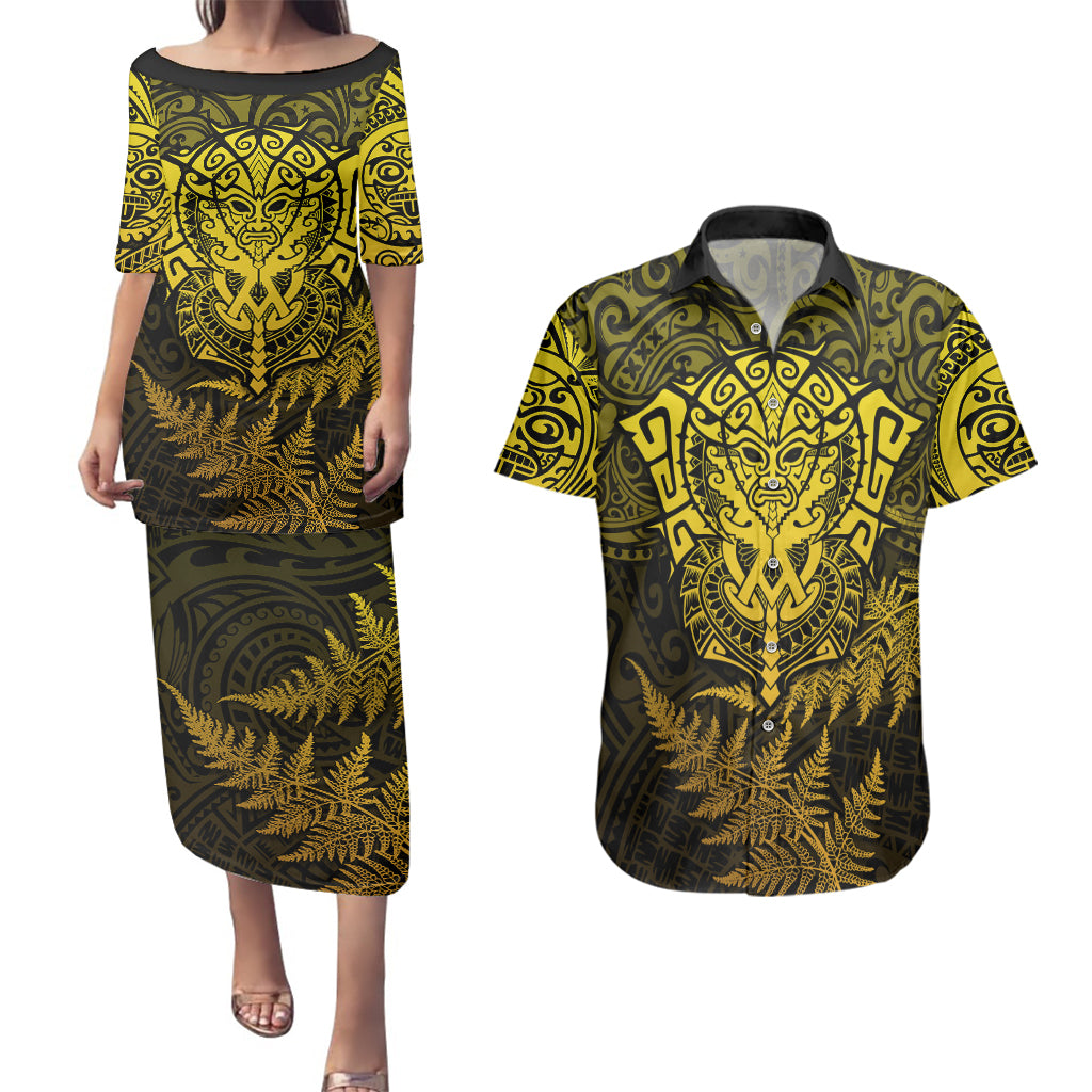 new-zealand-rugby-couples-matching-puletasi-dress-and-hawaiian-shirt-silver-fern-all-black-mix-ta-moko-gold-style