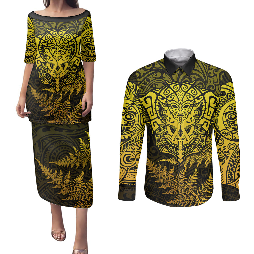new-zealand-rugby-couples-matching-puletasi-dress-and-long-sleeve-button-shirts-silver-fern-all-black-mix-ta-moko-gold-style