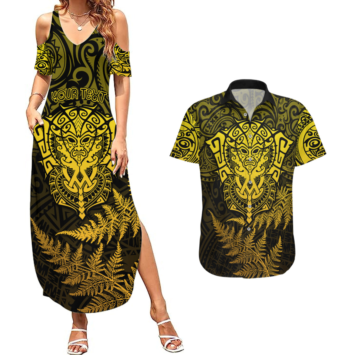 new-zealand-rugby-couples-matching-summer-maxi-dress-and-hawaiian-shirt-silver-fern-all-black-mix-ta-moko-gold-style