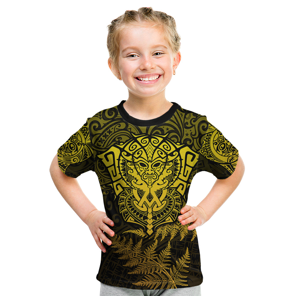 New Zealand Rugby Kid T Shirt Silver Fern All Black Mix Ta Moko Gold Style - Vibe Hoodie Shop