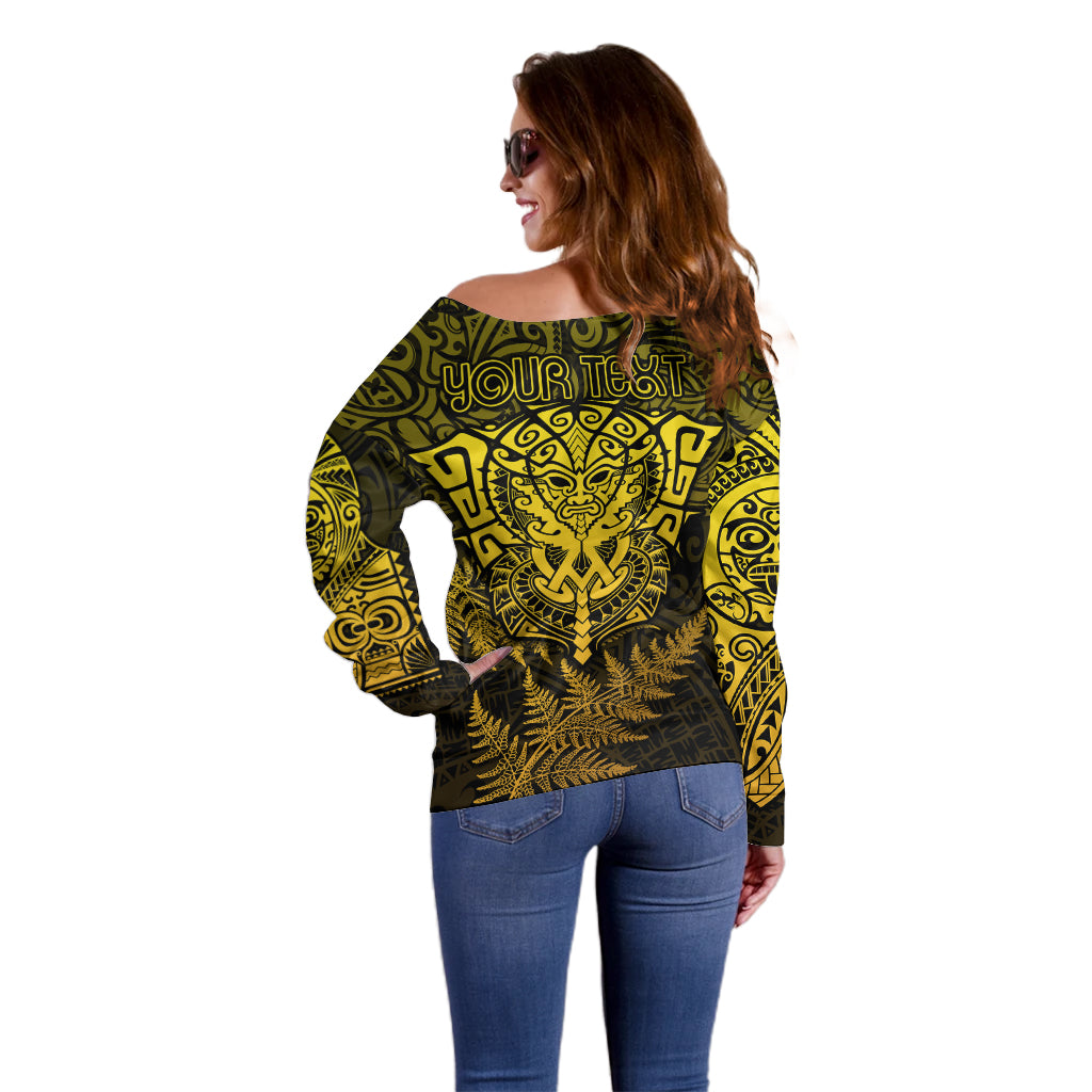 New Zealand Rugby Off Shoulder Sweater Silver Fern All Black Mix Ta Moko Gold Style - Vibe Hoodie Shop