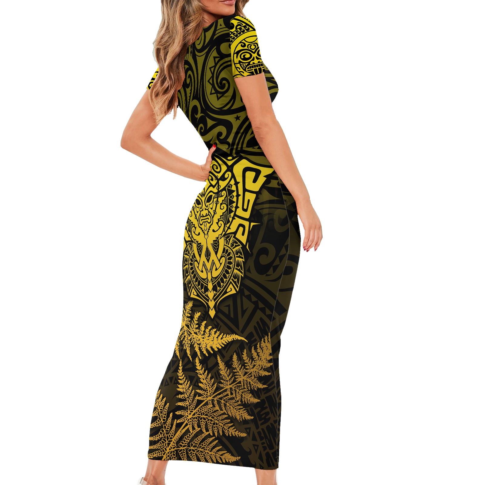 new-zealand-rugby-short-sleeve-bodycon-dress-silver-fern-all-black-mix-ta-moko-gold-style