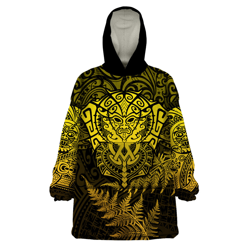 New Zealand Rugby Wearable Blanket Hoodie Silver Fern All Black Mix Ta Moko Gold Style - Vibe Hoodie Shop