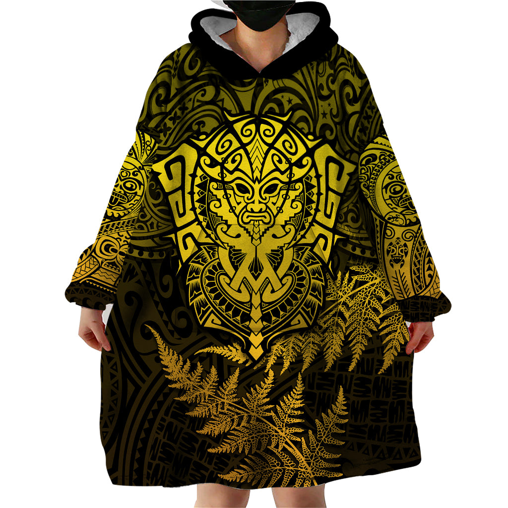 New Zealand Rugby Wearable Blanket Hoodie Silver Fern All Black Mix Ta Moko Gold Style - Vibe Hoodie Shop