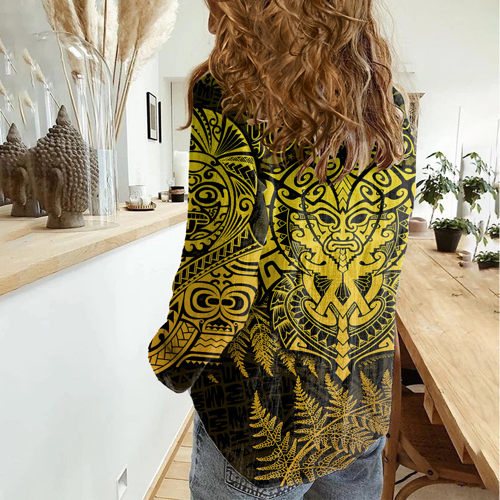 New Zealand Rugby Women Casual Shirt Silver Fern All Black Mix Ta Moko Gold Style - Vibe Hoodie Shop