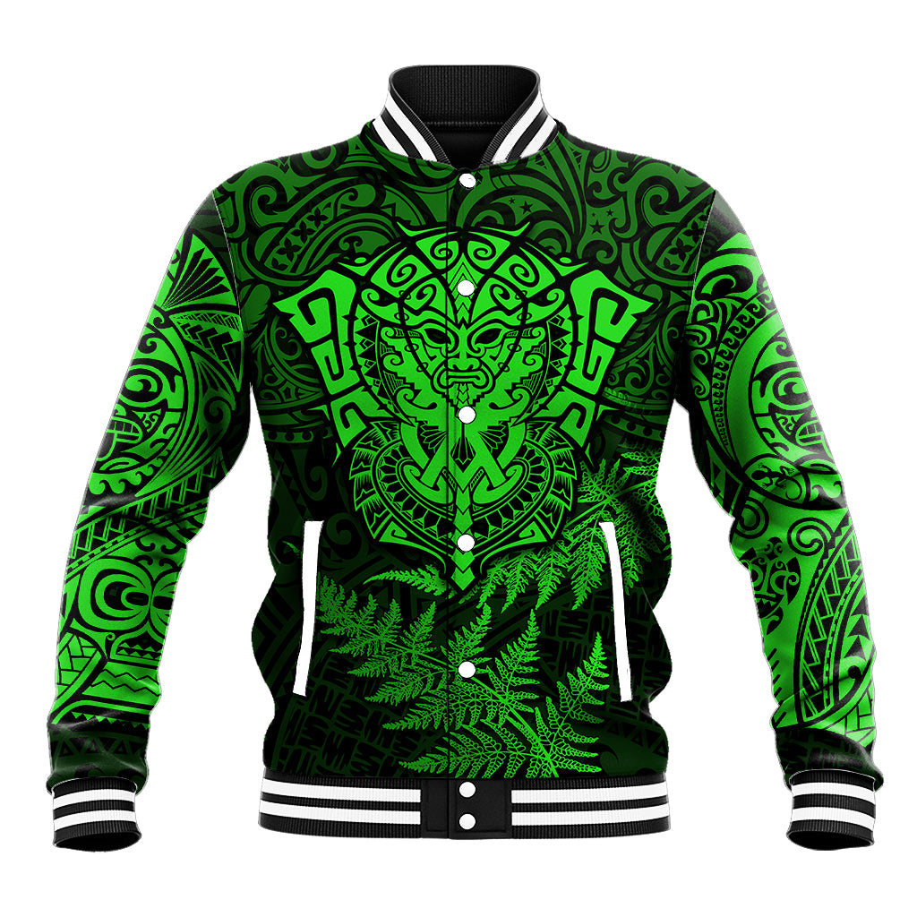 New Zealand Rugby Baseball Jacket Silver Fern All Black Mix Ta Moko Green Style - Vibe Hoodie Shop