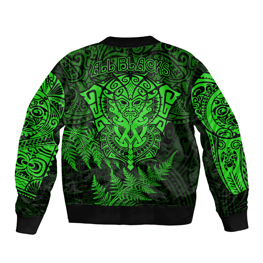 New Zealand Rugby Bomber Jacket Silver Fern All Black Mix Ta Moko Green Style - Vibe Hoodie Shop