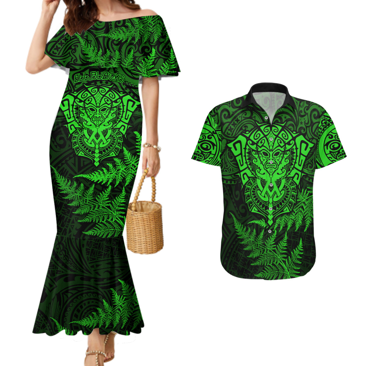 new-zealand-rugby-couples-matching-mermaid-dress-and-hawaiian-shirt-silver-fern-all-black-mix-ta-moko-green-style