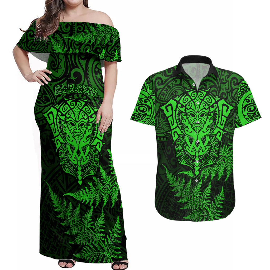 new-zealand-rugby-couples-matching-off-shoulder-maxi-dress-and-hawaiian-shirt-silver-fern-all-black-mix-ta-moko-green-style