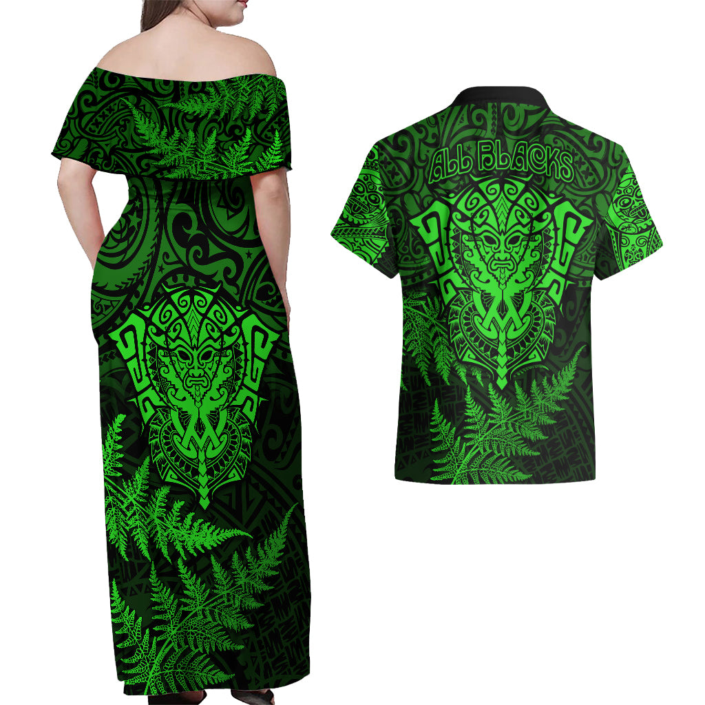 new-zealand-rugby-couples-matching-off-shoulder-maxi-dress-and-hawaiian-shirt-silver-fern-all-black-mix-ta-moko-green-style