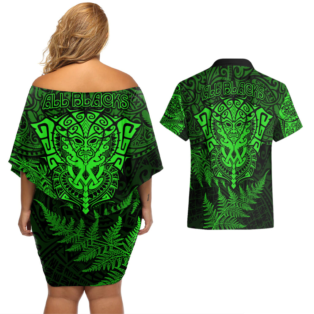 new-zealand-rugby-couples-matching-off-shoulder-short-dress-and-hawaiian-shirt-silver-fern-all-black-mix-ta-moko-green-style
